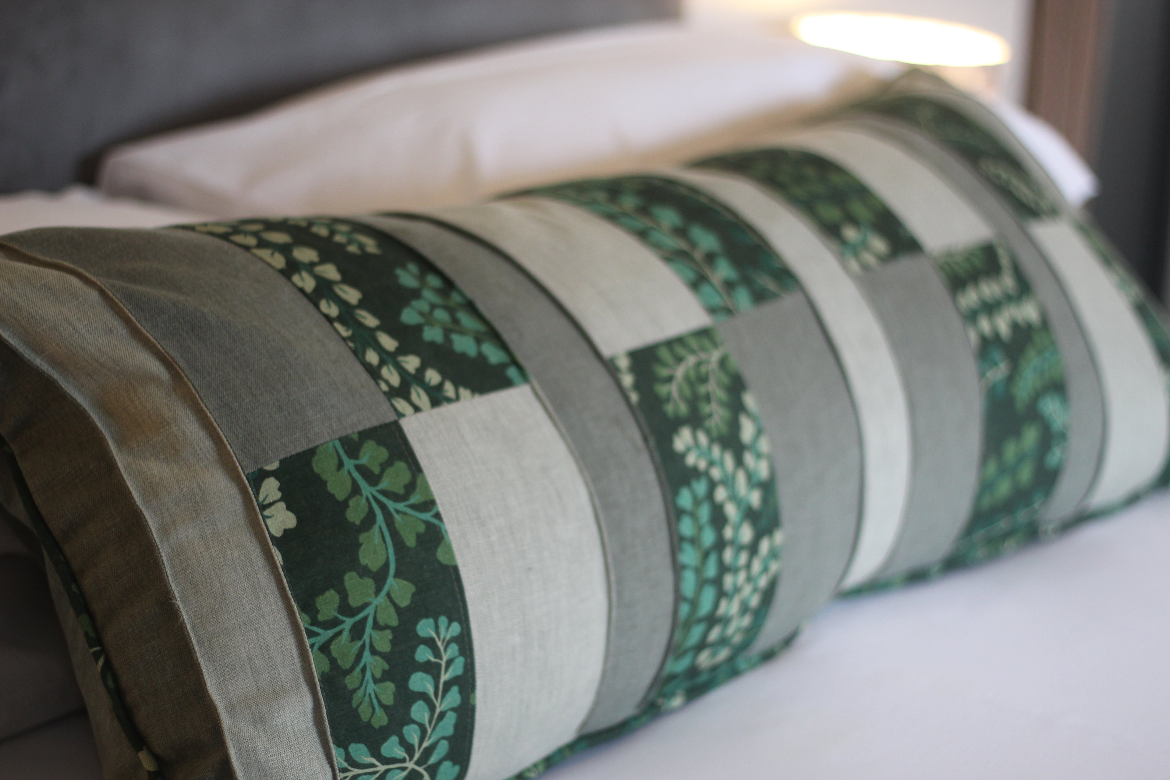 The Heritage Patchwork Bolster: Forest &amp; Linen